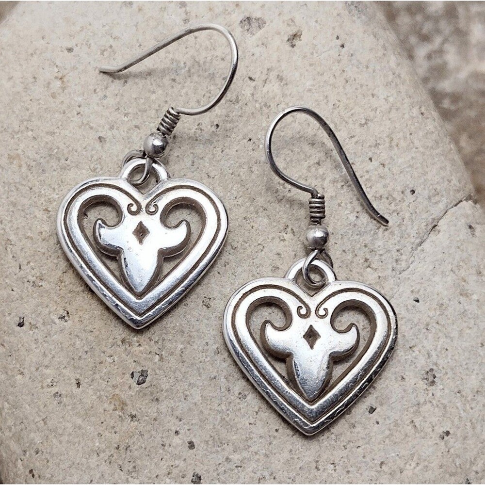 Vintage Brighton Silver Scroll Heart Dangle Earrings retired